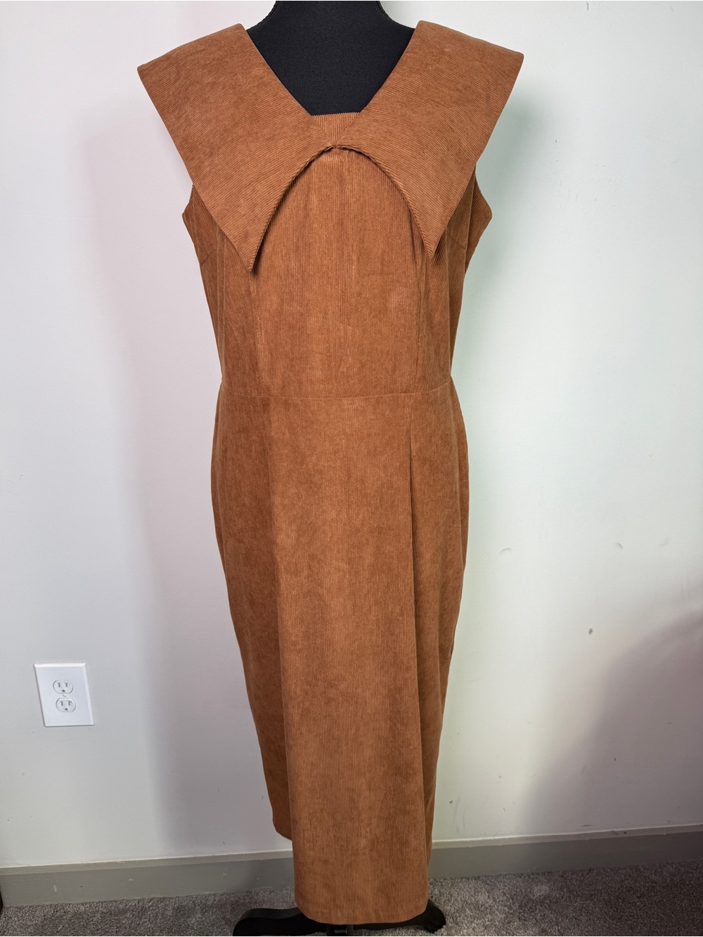 Chic Star Oversized Sailor Collar Sheath Midi Dress Rockabilly Camel Sz L